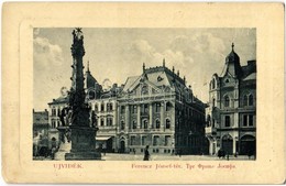 T3 1913 Újvidék, Novi Sad; Ferenc József Tér, Szentháromság Szobor, Cukrászda, Első Magyar Biztosító Társaság, Grósz és  - Ohne Zuordnung