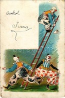 * T2/T3 Bohócok / Clowns. No. 6508. Litho (kopott Sarkak / Worn Corners) - Ohne Zuordnung