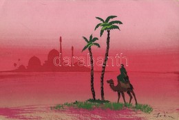 * T2/T3 Arabic Landscape With The Silhouette Of A Mosque, Palm Trees, Camel S: Irém (EK) - Ohne Zuordnung