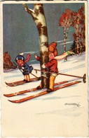 ** T2 Children Skiing, Humour, Winter Sport Art Postcard. 1951-4. Artist Signed - Ohne Zuordnung