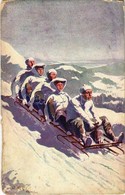 * T4 1916 Winter Sport Art Postcard, Sledding People, Five-man Controllable Bobsleigh. Serie 556. S: O. Merté (b) - Ohne Zuordnung