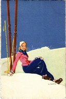 ** T2 Skiing Lady, Winter Sport Art Postcard. Edition Stehli No. 605. S: E. Martin - Ohne Zuordnung