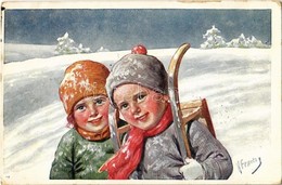 T2/T3 1919 Children With Sled, Winter Sport. B.K.W.I. 613-4. S: K. Feiertag (EK) - Ohne Zuordnung