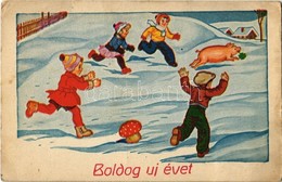 T2/T3 1946 "Boldog új évet", üdvözlőlap / New Year Greeting Card, Children, Mushroom, Pig, Clover (Rb) - Ohne Zuordnung
