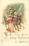 * T2/T3 Angels With A Reindeer, Christmas Greeting Card, Lith-Artist Anstalt München Serie XIX. No. 17272. Litho (EK) - Ohne Zuordnung