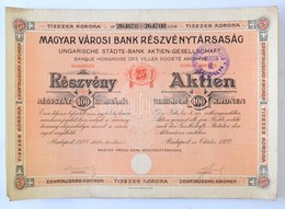 Budapest 1922. "Magyar Város Bank Részvénytársaság" 25 Részvénye Egyenként 400K-ról Szelvényekkel, Szárazpecséttel, Felü - Ohne Zuordnung