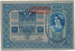 1919. (1902) 1000K Vízszintes Piros "DEUTSCHÖSTERREICH" Felülbélyegzéssel, Hátlap Rajzos T:I-,II Kis Szakadás Adamo SK35 - Ohne Zuordnung