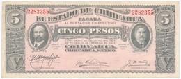 Mexikó / Forradalom / Chihuahua 1915. 5P Hátoldalán Fekete Felülbélyegzés T:III  Mexico / Revolution / Chihuahua 1915. 5 - Ohne Zuordnung