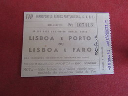 Tap Transportes Aéreos Portugueses,S.A.R.L - Bilhete Lisboa E Porto Ou Lisboa E Faro - 1967 - Tickets