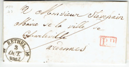 LAC De Rethel Vers Charleville D7 Port Payé PP En Rouge 1842   2 De Port Au Verso - 1801-1848: Precursores XIX