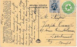 Esperanto  ZK  Met Ronde Groene Sticker Met Groene Ster + "ESPERANTO" Met PZ  (B) "BRUGGE 14.IV.1934"  Naar BELGIË - Esperanto