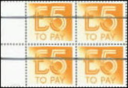 GREAT BRITAIN Postage Due £5 School Training Stamps OVPT:1 Hbar.MARG 4-BLOCK GB - Errors, Freaks & Oddities (EFOs