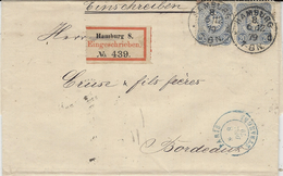 8 Décembre 1879 Lettre De HAMBURG ( Allemagne ) Pour Bordeaux Entrée :  PARIS  / ETRANGER Bleue    Bleue - Entry Postmarks