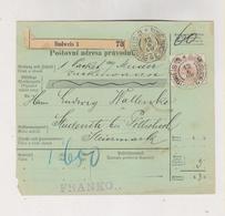 AUSTRIA .1900 CZECH REPUBLIC  Budweis Ceske Budejovice Parcel Card - Lettres & Documents