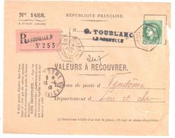 LA ROCHELLE B Charentes Inf Valeur à Recouvrer1488 2,50F Cérés Yv 375 Ob 1939 HEXA D1d Recette Auxiliaire Urbaine RAU - Storia Postale