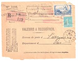 VICHY Allier Valeur à Recouvrer N° 1488 Daudet Semeuse 50 C Yv 311 362 Ob 1939 Meca Krag Vic504 Dest Vierzon - Brieven En Documenten