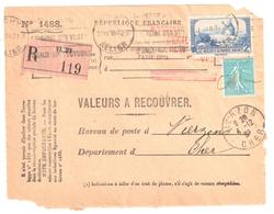 VICHY Allier Valeur à Recouvrer N° 1488 Daudet Semeuse 50 C Yv 311 362 Ob 1939 Meca Krag Vic504 Dest Vierzon - Cartas & Documentos