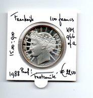 FRANKRIJK 100 FRANCS 1988 PROOF ZILVER FRATERNITE - Essais, Piéforts, épreuves & Flans Brunis