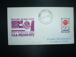 LETTRE TP JUPITER 7c OBL. + NV 59 1 PM SAN ANTONIO INAUGURAL AIR MAIL FLIGHT BRANIFF INT AIRWAYS USA MEXICO CITY - Andere & Zonder Classificatie