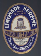 Ancienne  étiquette Limonade Surfine Pur Sucre  Brasserie De La Mairie  Cofrimex St Ouen - Limonaden & Soda