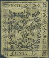 ITALY ITALIA ANCIENT STATES Modena 1852 Coat Of Arms-Without Dot After Value,15C Black Yellow Paper, Used - Modène