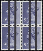 GREAT BRITAIN Machine 9p Post Office Training Stamps Personnel 4-BLOCK OVPT:2vert. GB - Errors, Freaks & Oddities (EFOs