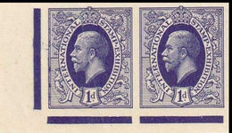 GREAT BRITAIN 1912 George V Dp.Viol.Bl. 1d Int.Stamp Exhibition ESSAY MARG.IMPERF.PAIR - Prove & Ristampe