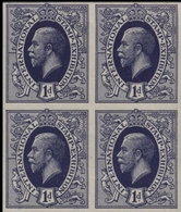 GREAT BRITAIN 1912 George V Dp.Viol.Bl. 1d Int.Stamp Exhibition ESSAY IMPERF.4-BLOCK - Essays, Proofs & Reprints