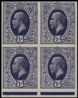 GREAT BRITAIN 1912 George V Dp.Viol.Bl. 1d Int.Stamp Exhibition ESSAY MARG.IMPERF.4-BLOCK - Essays, Proofs & Reprints