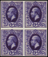 GREAT BRITAIN 1912 George V D.Viol.Blue 1d Int.Stamp Exhibition ESSAY IMPERF.4-BLOCK ERROR:2Xprint - Essais & Réimpressions