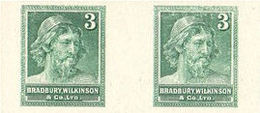 GREAT BRITAIN 1955 Greenish Printers' Trial Essay 3 Bradbury Unshaved IMPERF.PAIR - Prove & Ristampe