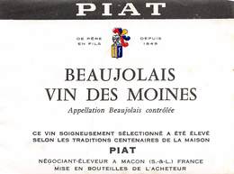 20-5729 : ETIQUETTE ANCIENNE : VIN DES MOINES. BEAUJOLAIS. - Beaujolais