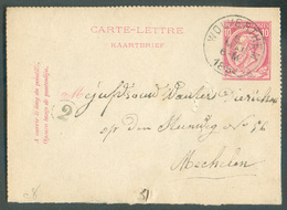 E.P. Carte-lettre 10c. Emission 1884 (type 46) Obl. Sc WOLVERTHEM 1890  - 15515 - Postbladen