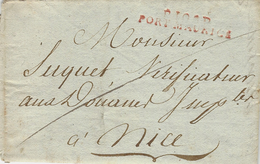 181 -  Lettre De P.108.P./ PORT-MAURICE (  Le Montenotte ) 47mm Rouge   Pour  Nice - 1792-1815: Dipartimenti Conquistati