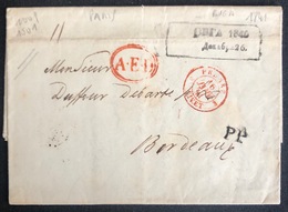 RUSSIE Lettre Precurseur Lettonie RIGA De 1840 Pour Bordeaux Dateur D'entrée Prusse/givet + Port Payé PP.. RRR - ...-1857 Prefilatelia