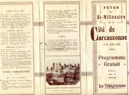 Programme Fetes Du Bi Millénaire De La Citée De Carcassonne 1928 - Programma's