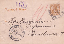 Deutsches Reich Postal Stationery Ganzsache 25 Pf. Germania Rohrpost-Karte BERLIN W. 1902 (2 Scans) - Cartoline