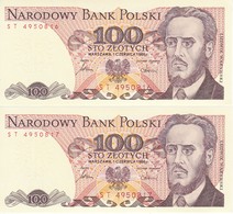 PAREJA CORRELATIVA DE POLONIA DE 100 ZLOTYCH DEL AÑO 1986 SIN CIRCULAR - UNCIRCULATED (BANKNOTE) - Polen