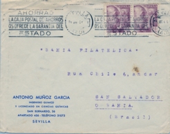 1946 , SEVILLA , SOBRE CIRCULADO A SAN SALVADOR DE BAHIA , LLEGADA AL DORSO - 1931-50 Covers
