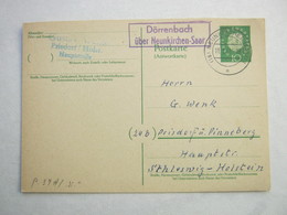 DÖRRENBACH über Neunkirchen,  Klarer Landpoststempel Auf Ganzsache,  Antwortteil - Storia Postale