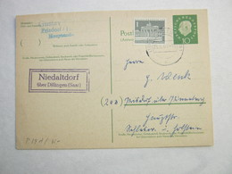 NIEDALTDORF über Dillingen,  Klarer Landpoststempel Auf Ganzsache,  Antwortteil - Storia Postale