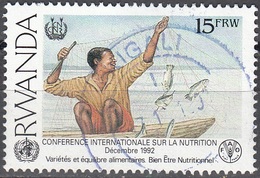 Rwanda 1995 Michel 1453A O Cote (2005) 1.20 Euro Pêcheur Cachet Rond - Usati