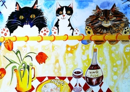 CPM  CHAT Illustrateur Ou Illustration AU RESTAURANT   (CAT Postcard Illustration Or Drawing) Anonyme - Restaurants