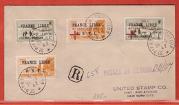 SAINT PIERRE & MIQUELON LETTRE FRANCE LIBRE RECOMMANDEE CENSUREE DE 1942 DE POUR NEW YORK - Covers & Documents