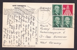 USA: Airmail Picture Postcard To Germany, 1969, 4 Stamps, Hotel Continental, Washington DC (traces Of Use) - Covers & Documents