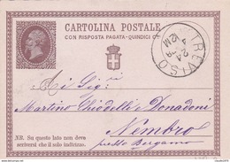 ITALIA - INTERO POSTALE - REGNO - CON RISPOSTA PAGATA CENT. 15 - VIAGGIATO DA TREVISO PER NEMBRO ( BERGAMO ) - Ganzsachen