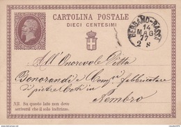 ITALIA - INTERO POSTALE - REGNO - CENT. 10 -  VIAGGIATO DA BERGAMO BASSA PER NEMBRO (BG) - Ganzsachen