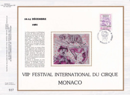 Feuillet Tirage Limité CEF 187 Soie Festival International Du Cirque Monaco - Storia Postale