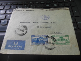 CENSURE CROIX DE LORRAINE SC CHAHID E. FADDOUL BEYROUTH 30 JUL 45 POUR LYON AVEC TIMBRE FISCAL AU VERSO - Covers & Documents