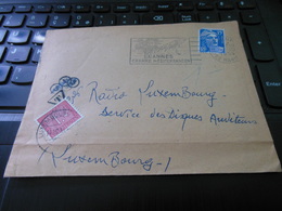 LETTRE TAXEE 1.F.LUX 14 OCT 54 DEPART CANNES POUR RADIO LUXEMBOURG - Portomarken